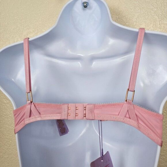 Savage X Fenty Bra Unlined Pink Metallic Gold Lace Mesh Wireless Women's S NWT - Picture 16 of 16